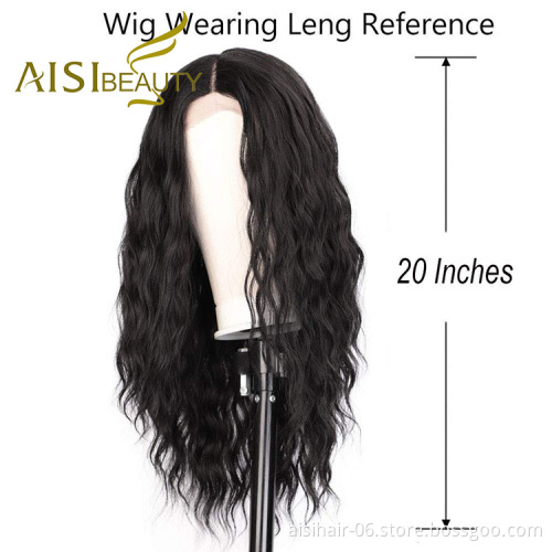 Aisi Beauty Wholesale Vendor 13x4 Long Wavy Natural Black Wig Afro Kinky Curly Synthetic Hair For Black Women Lace Front Wig